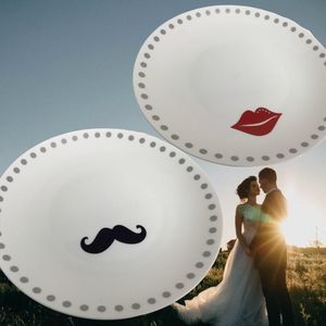 Oleg Cassini She & Him Kiss & Tell White Porcelain8" Plates Wedding GiftSet NEW